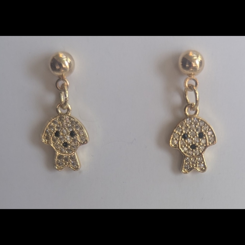 ✨ Gold Tone Micro Pavé CZ Puppy Dog Drop Earrings ✨